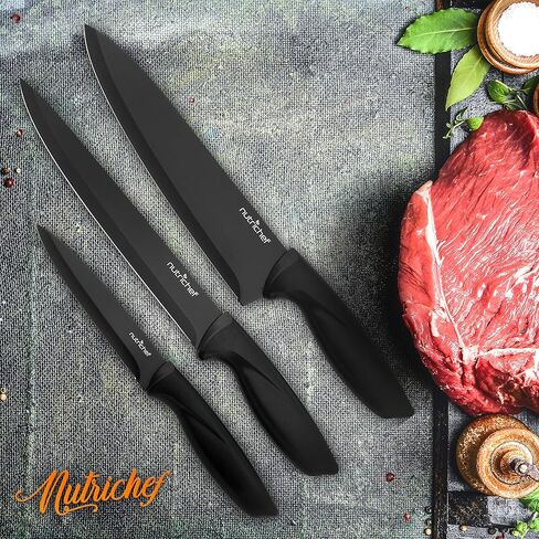 NutriChef 7 Piece Kitchen Knife Set - Stainless Steel Kitchen Precision Knives Set w/ 5 Knives & Bonus Sharpener, Acrylic Block Stand - Cutting Slicing, Chopping, Dicing - NCKNS7X in Kuwait