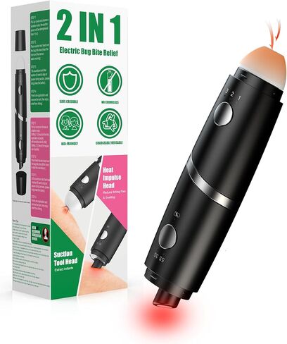Bug Bite Itch Relief, 2-IN-1 Bug Bite Relief with Suction Tool and Heat Mosquito Itch Relief, Rechargeable Bug Bite Sucker and Fast Itch Relief from Bug and Mosquito Bites, Summer Outdoor Gadget in Kuwait