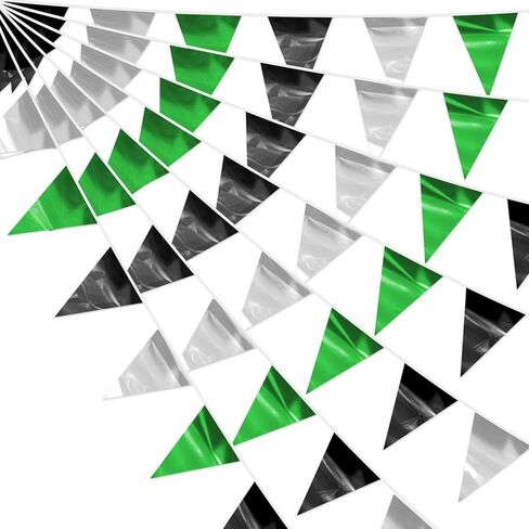 3P Black White Party Decorations - Metallic Fabric Triangle Pennant Banner Flags - Indoor/Outdoor Bunting Garland for Birthday, Wedding, Graduation & Theme Parties in Saudi Arabia