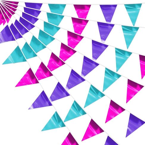 3P Black White Party Decorations - Metallic Fabric Triangle Pennant Banner Flags - Indoor/Outdoor Bunting Garland for Birthday, Wedding, Graduation & Theme Parties in Saudi Arabia