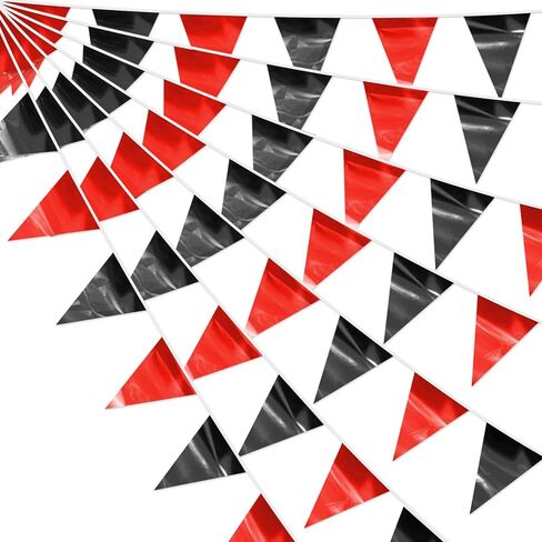 3P Black White Party Decorations - Metallic Fabric Triangle Pennant Banner Flags - Indoor/Outdoor Bunting Garland for Birthday, Wedding, Graduation & Theme Parties in Saudi Arabia