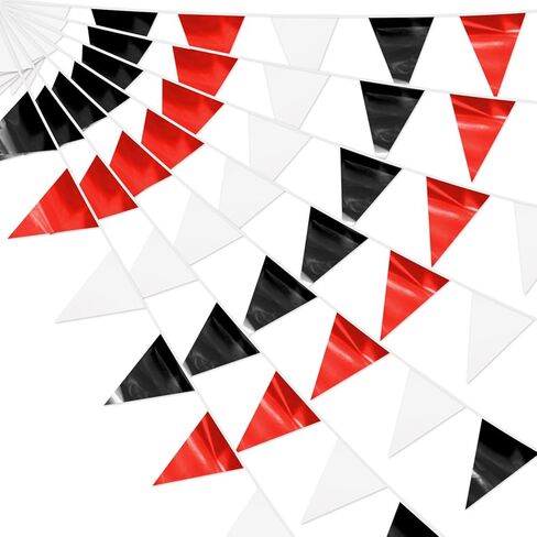 3P Black White Party Decorations - Metallic Fabric Triangle Pennant Banner Flags - Indoor/Outdoor Bunting Garland for Birthday, Wedding, Graduation & Theme Parties in Saudi Arabia