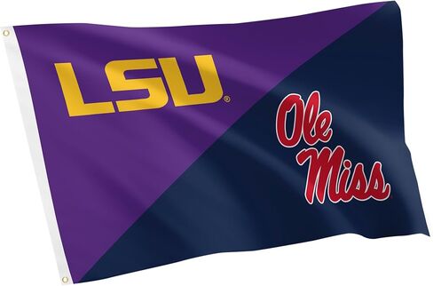 صبار الصحراء LSU x علم Ole Miss - 3 × 5 أقدام نمور ولاية لويزيانا × لافتة المتمردين UM، نسيج متين داخلي/خارجي، 100% بوليستر (منافسون المنزل) in Kuwait
