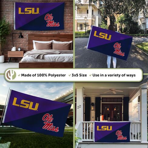 صبار الصحراء LSU x علم Ole Miss - 3 × 5 أقدام نمور ولاية لويزيانا × لافتة المتمردين UM، نسيج متين داخلي/خارجي، 100% بوليستر (منافسون المنزل) in Kuwait