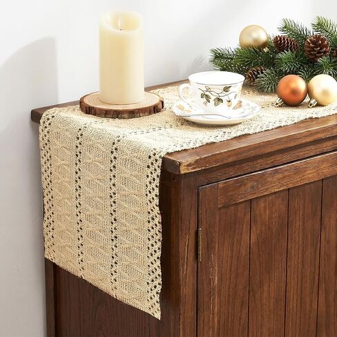 ElevateTech Burlap Boho Table Runner Farmhouse Rustic Table Runner Jute Macrame Woven Dining Kitchen Centerpiece Decor for Valentine's Day Easter Spring Table-Decoration, 12 × 47 Inch, Burlap Brown in Kuwait