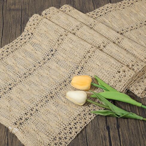 ElevateTech Burlap Boho Table Runner Farmhouse Rustic Table Runner Jute Macrame Woven Dining Kitchen Centerpiece Decor for Valentine's Day Easter Spring Table-Decoration, 12 × 47 Inch, Burlap Brown in Kuwait