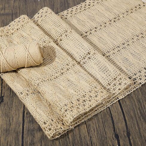 ElevateTech Burlap Boho Table Runner Farmhouse Rustic Table Runner Jute Macrame Woven Dining Kitchen Centerpiece Decor for Valentine's Day Easter Spring Table-Decoration, 12 × 47 Inch, Burlap Brown in Kuwait