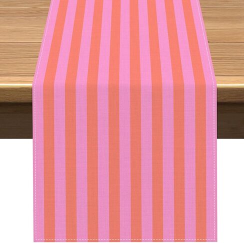 Pool Party Decorations Summer Cabana Stripe Table Runner Colorful Kids Beach Hawaiian Birthday Party Bachelorette Home Kitchen Island Decor (Pink, 13" x 72") in Kuwait