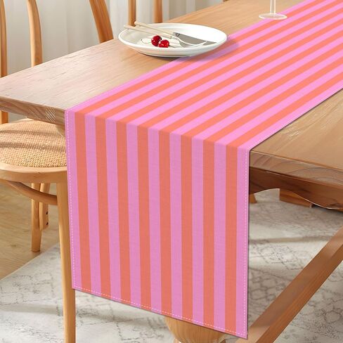 Pool Party Decorations Summer Cabana Stripe Table Runner Colorful Kids Beach Hawaiian Birthday Party Bachelorette Home Kitchen Island Decor (Pink, 13" x 72") in Kuwait