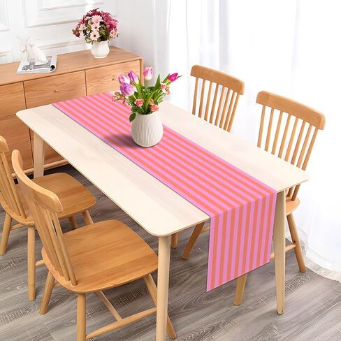 Pool Party Decorations Summer Cabana Stripe Table Runner Colorful Kids Beach Hawaiian Birthday Party Bachelorette Home Kitchen Island Decor (Pink, 13" x 72") in Kuwait