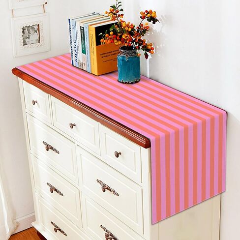 Pool Party Decorations Summer Cabana Stripe Table Runner Colorful Kids Beach Hawaiian Birthday Party Bachelorette Home Kitchen Island Decor (Pink, 13" x 72") in Kuwait