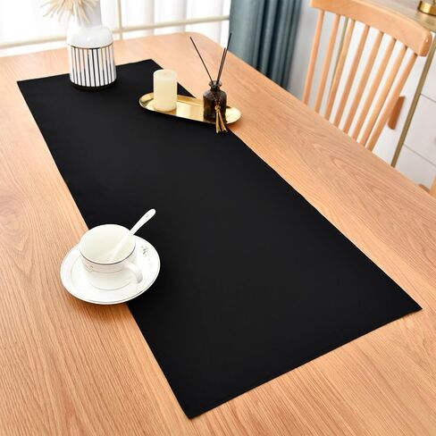 Wolkemer 2 Pieces Dual Waterproof Wipeable Table Runner, Black Farmhouse Runners Lightweight Fabric, Rustic Dresser Scarf for Kitchen Dining Table, Bedroom, Wedding, Party Decor (13x36 inch) in Saudi Arabia