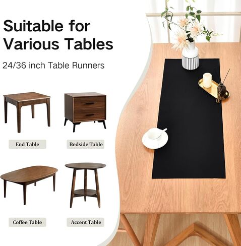 Wolkemer 2 Pieces Dual Waterproof Wipeable Table Runner, Black Farmhouse Runners Lightweight Fabric, Rustic Dresser Scarf for Kitchen Dining Table, Bedroom, Wedding, Party Decor (13x36 inch) in Saudi Arabia