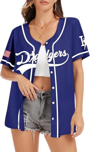 Baseball Button Up Shirt for Women Quick-Dry Sporty Team Style Fan Jersey Graphic Short Sleeve Tops for Game Day in Kuwait