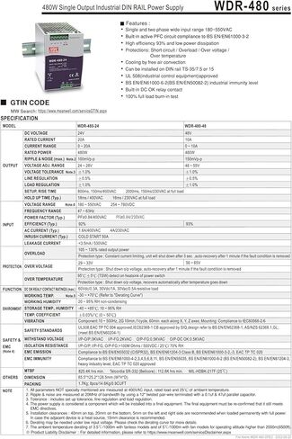 WDR-480-24 24V 20A 480W Single Output Industrial DIN Rail Power Supply Authentic in Kuwait
