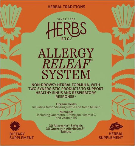 Herbs Etc. Allergy ReLeaf System - Seasonal Discomfort Supplement - Seasonal Support for Sneezing & Itchy Eyes - Supports Sinus Function - 60 Softgels (60 Servings), 60 Tablets (60 Servings) - 2 Pack in Saudi Arabia