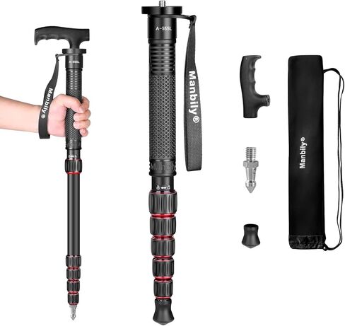Manbily Camera Monopod Aluminum Portable Compact Lightweight Travel Monopod with Carrying Bag Walking Stick Handle,for DSLR Canon Nikon Sony Video Camcorder,6 Sections up to 61-in (A-555L) in Saudi Arabia
