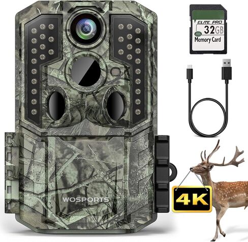 WOSPORTS Trail Camera,36MP 4K 0.2S Trigger Motion Activated,Game Hunting Camera with Night Vision IP66 Waterproof 2.0''LCD 120°Wide Camera Lens for Outdoor Scouting Wildlife Monitoring Home Security in Saudi Arabia