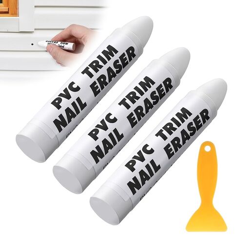 Dreyoo PVC Trim Nail Eraser Kit, 3 Pack Grade Eraser Wax Crayons with Plastic Scraper, 0.25 Ounce, Use on Unpainted PVC Trim, Interior and Exterior Use, for Filling Small Nail Holes in Kuwait
