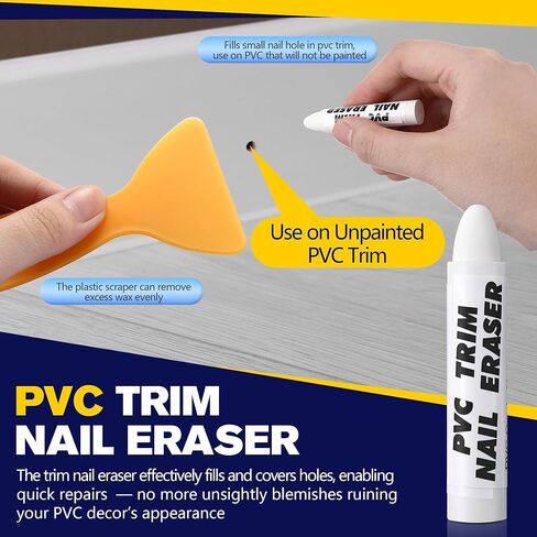 Dreyoo PVC Trim Nail Eraser Kit, 3 Pack Grade Eraser Wax Crayons with Plastic Scraper, 0.25 Ounce, Use on Unpainted PVC Trim, Interior and Exterior Use, for Filling Small Nail Holes in Kuwait