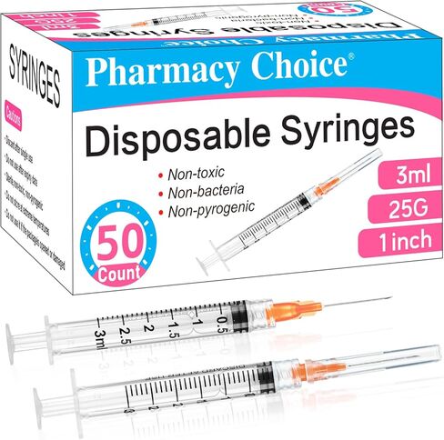 50 Pack Disposable 3ml/cc Lab Syringes with 25Ga 1 Inch Needle Luer Lock, Individually Sealed Packed.50PACK in Kuwait
