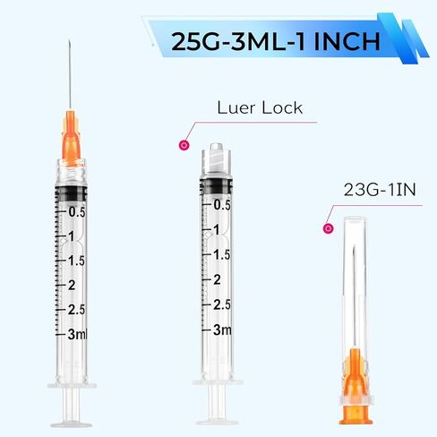 50 Pack Disposable 3ml/cc Lab Syringes with 25Ga 1 Inch Needle Luer Lock, Individually Sealed Packed.50PACK in Kuwait