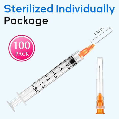 50 Pack Disposable 3ml/cc Lab Syringes with 25Ga 1 Inch Needle Luer Lock, Individually Sealed Packed.50PACK in Kuwait