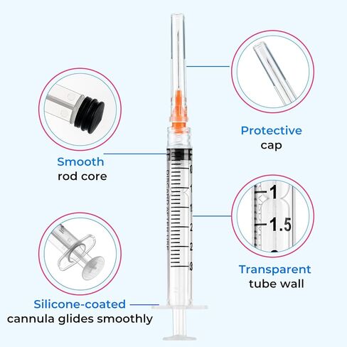 50 Pack Disposable 3ml/cc Lab Syringes with 25Ga 1 Inch Needle Luer Lock, Individually Sealed Packed.50PACK in Kuwait