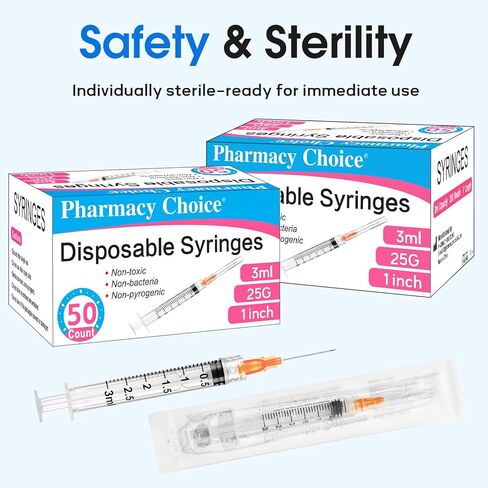 50 Pack Disposable 3ml/cc Lab Syringes with 25Ga 1 Inch Needle Luer Lock, Individually Sealed Packed.50PACK in Kuwait