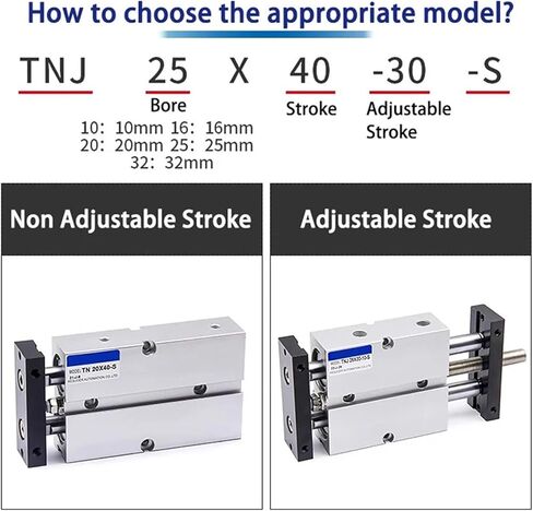 Dual Axis Dual Rod Adjustable Stroke Pneumatic Cylinder 10/16/20/25/32 Bore 20 30 40 50 75 100mm Stroke(TNJ 25S,Stroke 40-30mm) in Saudi Arabia