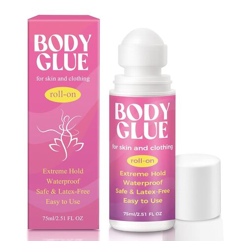 Body Glue for Clothes & Skin 2.54 Oz, Body Adhesive Roll-On, Sweat Resistant, Water Wash Off Butt Glue, Strong Fashion Glue for Dancers, Stagewear, Wigs, Socks, Bras & Costumes(75ml) in Kuwait