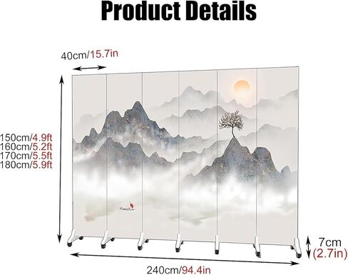 Room Divider ，Screen Room Divider， Waterproof Folding Screen with Wheels Free Movement W-Shaped Wall Divider(Tall 180cm(5.9ft),6 Panel) in Saudi Arabia