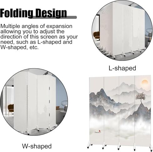 Room Divider ，Screen Room Divider， Waterproof Folding Screen with Wheels Free Movement W-Shaped Wall Divider(Tall 180cm(5.9ft),6 Panel) in Saudi Arabia