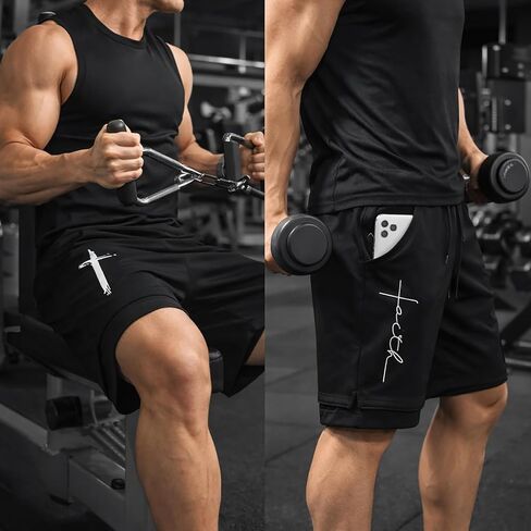 Men’s 2 in 1 Graphic Gym Shorts with Liner, Running Workout Shorts for Men, Quick Dry Mesh Athletic Mens Shorts Casual in Kuwait