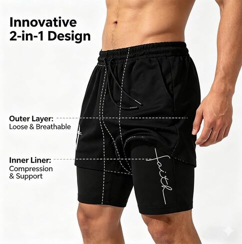 Men’s 2 in 1 Graphic Gym Shorts with Liner, Running Workout Shorts for Men, Quick Dry Mesh Athletic Mens Shorts Casual in Kuwait