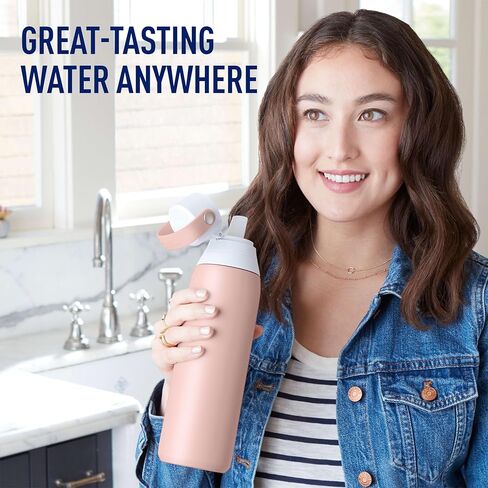 زجاجة مياه تصفية فاخرة من الفولاذ المقاوم للصدأ من بريتا، خالية من مادة BPA، تحل محل 300 زجاجة مياه بلاستيكية، يدوم الفلتر لمدة شهرين أو 40 جالونًا، يتضمن فلترًا واحدًا، ملحقات المطبخ، وردي - 20 أونصة. in Kuwait