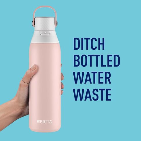 زجاجة مياه تصفية فاخرة من الفولاذ المقاوم للصدأ من بريتا، خالية من مادة BPA، تحل محل 300 زجاجة مياه بلاستيكية، يدوم الفلتر لمدة شهرين أو 40 جالونًا، يتضمن فلترًا واحدًا، ملحقات المطبخ، وردي - 20 أونصة. in Kuwait