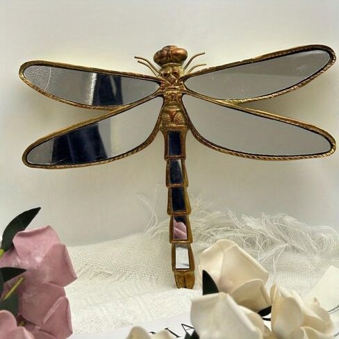 مرآة حائط مزخرفة كلاسيكية من الراتنج، تصميم فراشة ذهبية ويعسوب، ديكور جداري بإطار عتيق، مثالية للمنازل ذات الطابع الفيكتوري والأوروبي (1، اليعسوب) in Kuwait