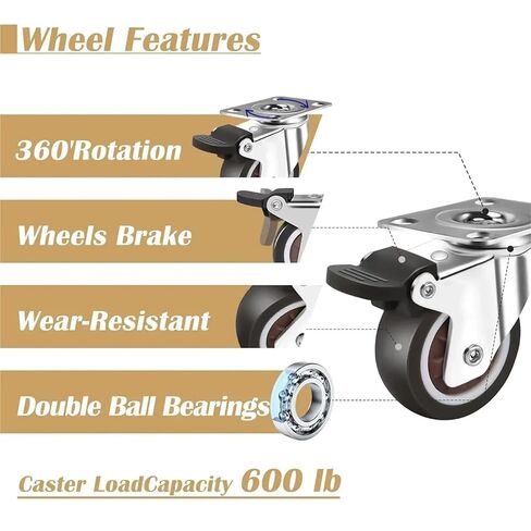 Universal Swivel Casters Heavy Duty Furniture Wheel Castor Silent Trolley Wheels 2inch 4Pcs(1 inch Combination) in Kuwait