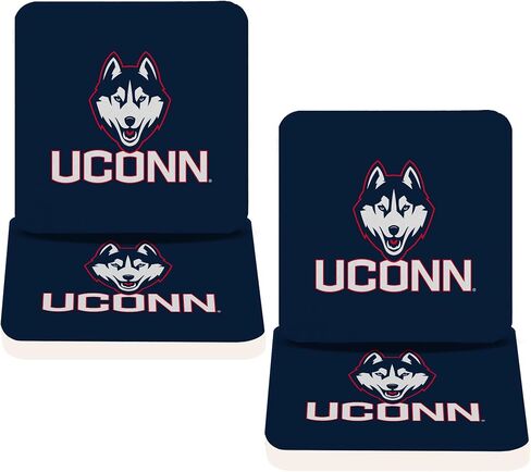 قواعد أكواب جامعة صبار الصحراء في كونيتيكت UConn Huskies قواعد أكواب مربعة ماصة للماء - مصنوعة من الحجر الرملي الطبيعي (عبوة مربعة من 4 قطع - أ) in Kuwait