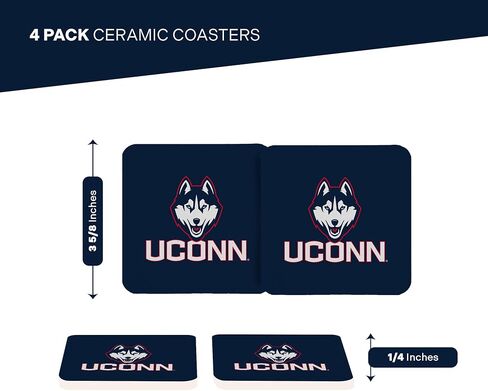 قواعد أكواب جامعة صبار الصحراء في كونيتيكت UConn Huskies قواعد أكواب مربعة ماصة للماء - مصنوعة من الحجر الرملي الطبيعي (عبوة مربعة من 4 قطع - أ) in Kuwait