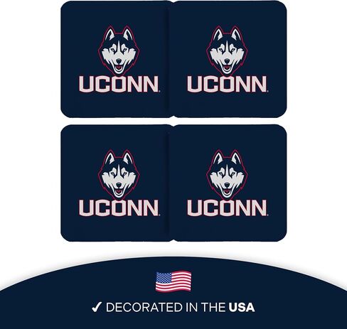 قواعد أكواب جامعة صبار الصحراء في كونيتيكت UConn Huskies قواعد أكواب مربعة ماصة للماء - مصنوعة من الحجر الرملي الطبيعي (عبوة مربعة من 4 قطع - أ) in Kuwait
