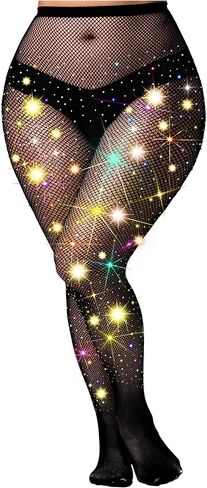 Laser Sparkly 3XL 4XL 5XL Plus Size Fishnets Sparkle Fishnets Rhinestone Fishnet Stockings for Women in Saudi Arabia