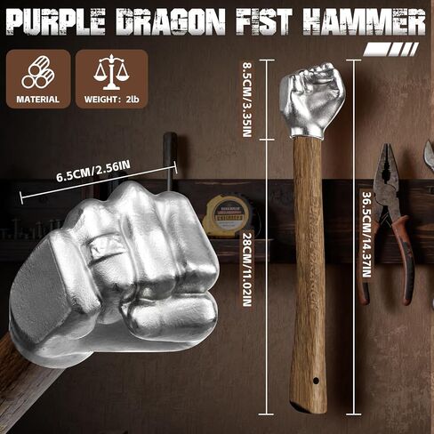 Purple Dragon Fist Hammer Tool - 2 Lbs Iron Fist-Shaped Hammer with Wooden Handle, Multi-Purpose Tool for DIY Crafting, Outdoor Camping, Home/Office Decor, Gifts for Men in Saudi Arabia