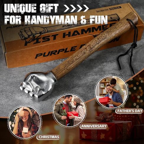 Purple Dragon Fist Hammer Tool - 2 Lbs Iron Fist-Shaped Hammer with Wooden Handle, Multi-Purpose Tool for DIY Crafting, Outdoor Camping, Home/Office Decor, Gifts for Men in Saudi Arabia