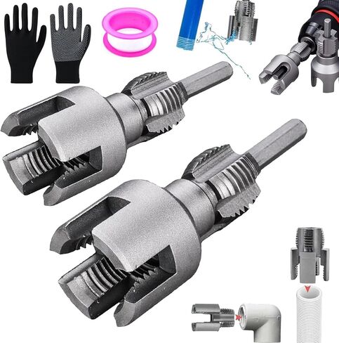طقم خيط أنابيب PVC مكون من قطعتين، أداة قطع خيط الأنابيب 1/2 بوصة 3/4 بوصة - مجموعة خيوط داخلية وخارجية متكاملة، مثقاب كهربائي متوافق مع خيط بلاستيك PVC لإصلاح أنابيب المياه المنزلية in Kuwait