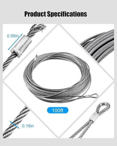 كابل رافعة بطول 100 قدم مناسب لرافعة سلم TranzSporter، مناسب لرافعات TP-250 LH200 LH2000، متوافق مع جميع الرافعات الخشبية 200 رطل و250 رطل، قطر كابل رفع السلم 5/32 بوصة in Kuwait