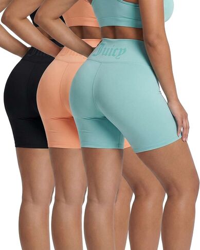 شورت نسائي من Juicy Couture مقاس 3 بوصات لراكبي الدراجات النارية عالي الخصر للتمرينات الرياضية والدراجة المضغوطة للسيدات لركوب الدراجات والجيم واليوجا in Kuwait