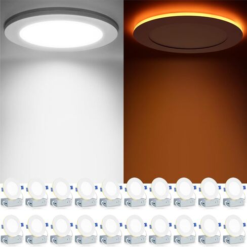Meconard 20 حزمة 6 بوصات 5CCT LED مصباح سقف مجوف مع ضوء ليلي، 2700K/3000K/3500K/4000K/5000K إضاءة رفيعة للغاية قابلة للاختيار، 12W=110W، 1050LM، إضاءة سفلية من الرقاقة الخافتة للضوء ETL&FCC in Kuwait