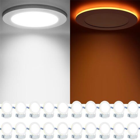 Meconard 20 حزمة 6 بوصات 5CCT LED مصباح سقف مجوف مع ضوء ليلي، 2700K/3000K/3500K/4000K/5000K إضاءة رفيعة للغاية قابلة للاختيار، 12W=110W، 1050LM، إضاءة سفلية من الرقاقة الخافتة للضوء ETL&FCC in Kuwait